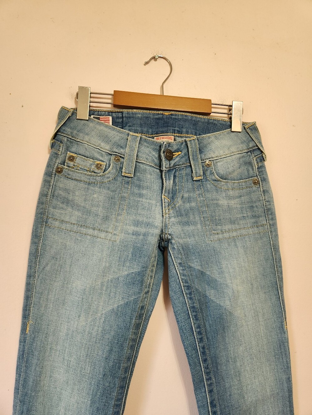 Vtg True Religion Caroline Low Rise Flare Jeans Rare Mermaid Patch Y2K 26 34 - Picture 2 of 10
